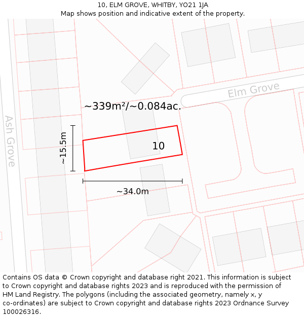 10, ELM GROVE, WHITBY, YO21 1JA: Plot and title map