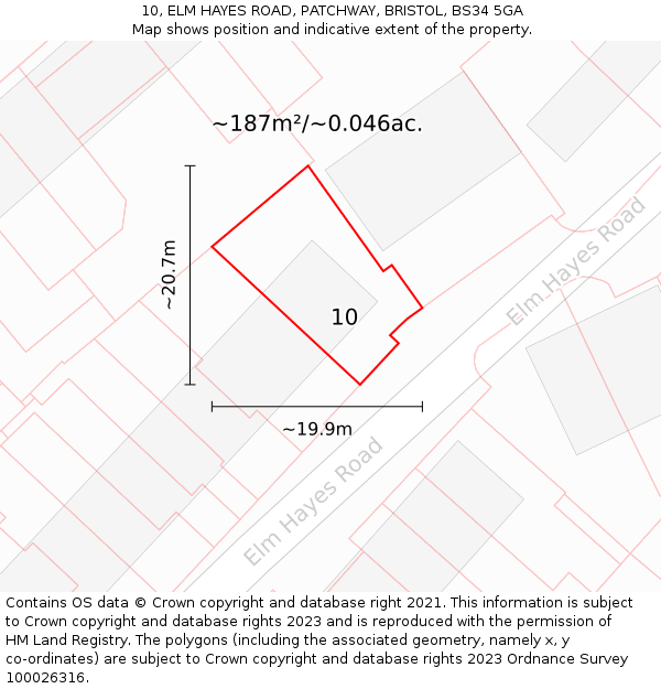 10, ELM HAYES ROAD, PATCHWAY, BRISTOL, BS34 5GA: Plot and title map