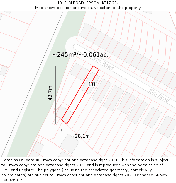 10, ELM ROAD, EPSOM, KT17 2EU: Plot and title map