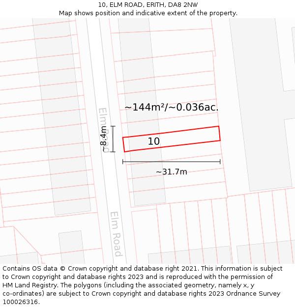 10, ELM ROAD, ERITH, DA8 2NW: Plot and title map