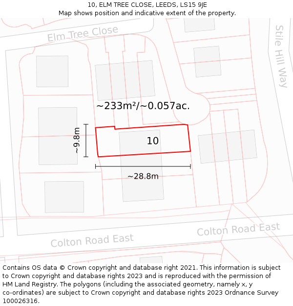 10, ELM TREE CLOSE, LEEDS, LS15 9JE: Plot and title map