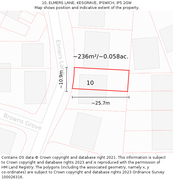 10, ELMERS LANE, KESGRAVE, IPSWICH, IP5 2GW: Plot and title map