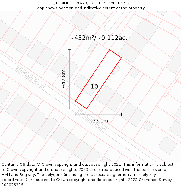 10, ELMFIELD ROAD, POTTERS BAR, EN6 2JH: Plot and title map