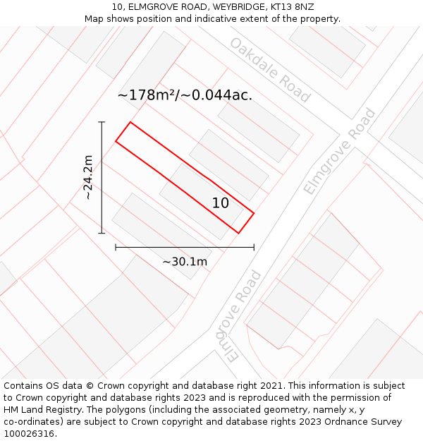 10, ELMGROVE ROAD, WEYBRIDGE, KT13 8NZ: Plot and title map