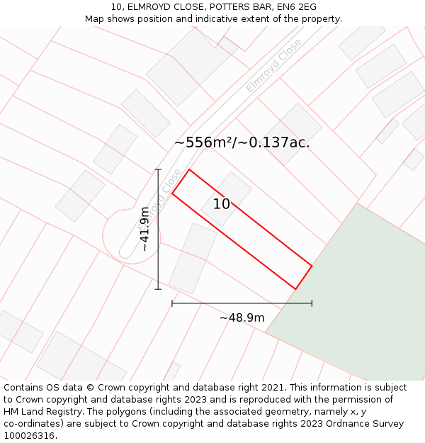 10, ELMROYD CLOSE, POTTERS BAR, EN6 2EG: Plot and title map