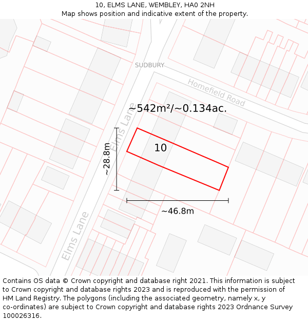 10, ELMS LANE, WEMBLEY, HA0 2NH: Plot and title map