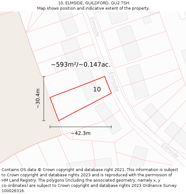 10, ELMSIDE, GUILDFORD, GU2 7SH: Plot and title map