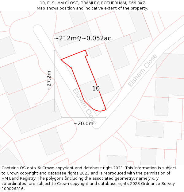 10, ELSHAM CLOSE, BRAMLEY, ROTHERHAM, S66 3XZ: Plot and title map