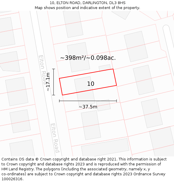 10, ELTON ROAD, DARLINGTON, DL3 8HS: Plot and title map
