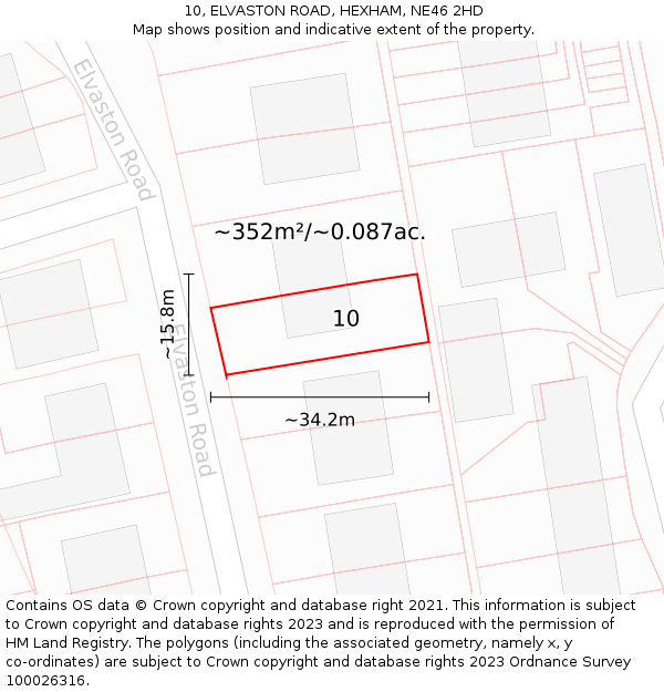 10, ELVASTON ROAD, HEXHAM, NE46 2HD: Plot and title map