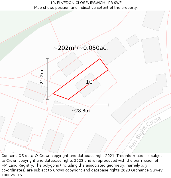 10, ELVEDON CLOSE, IPSWICH, IP3 9WE: Plot and title map