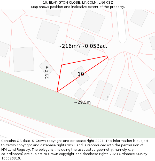 10, ELVINGTON CLOSE, LINCOLN, LN6 0SZ: Plot and title map