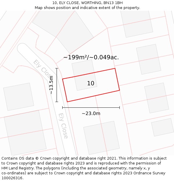 10, ELY CLOSE, WORTHING, BN13 1BH: Plot and title map
