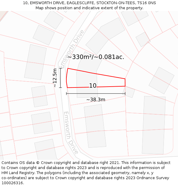 10, EMSWORTH DRIVE, EAGLESCLIFFE, STOCKTON-ON-TEES, TS16 0NS: Plot and title map