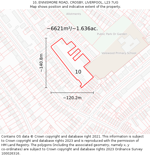 10, ENNISMORE ROAD, CROSBY, LIVERPOOL, L23 7UG: Plot and title map