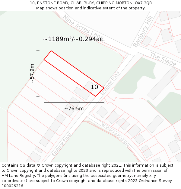 10, ENSTONE ROAD, CHARLBURY, CHIPPING NORTON, OX7 3QR: Plot and title map