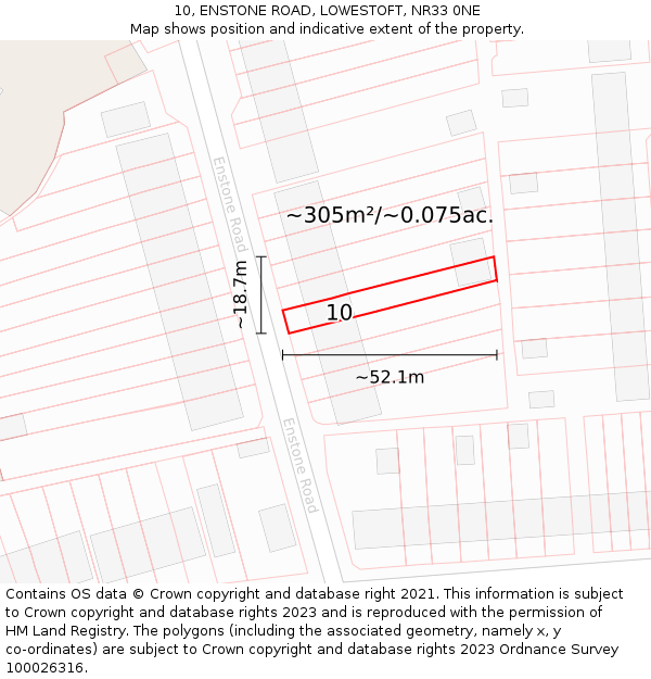 10, ENSTONE ROAD, LOWESTOFT, NR33 0NE: Plot and title map