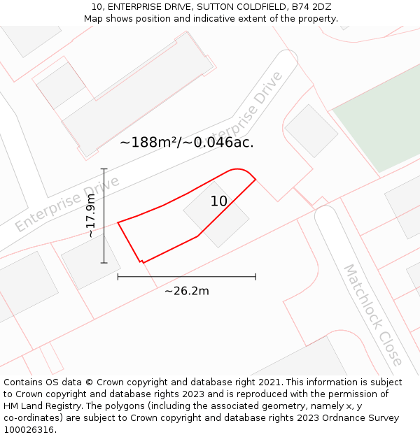 10, ENTERPRISE DRIVE, SUTTON COLDFIELD, B74 2DZ: Plot and title map