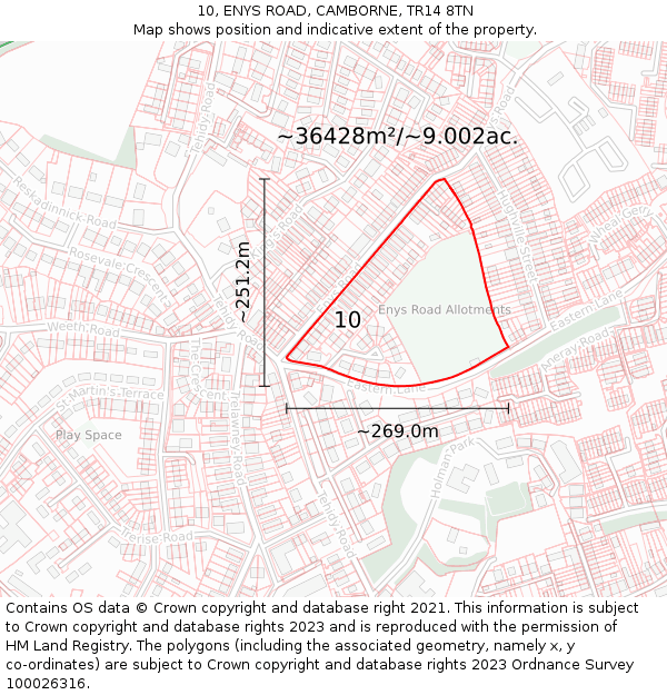 10, ENYS ROAD, CAMBORNE, TR14 8TN: Plot and title map