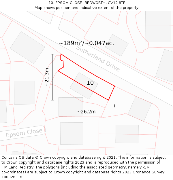 10, EPSOM CLOSE, BEDWORTH, CV12 8TE: Plot and title map