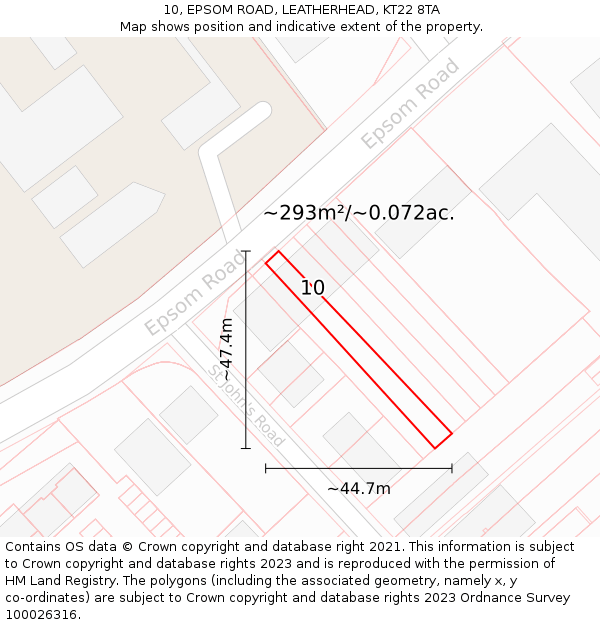 10, EPSOM ROAD, LEATHERHEAD, KT22 8TA: Plot and title map