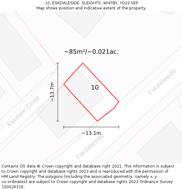 10, ESKDALESIDE, SLEIGHTS, WHITBY, YO22 5EP: Plot and title map