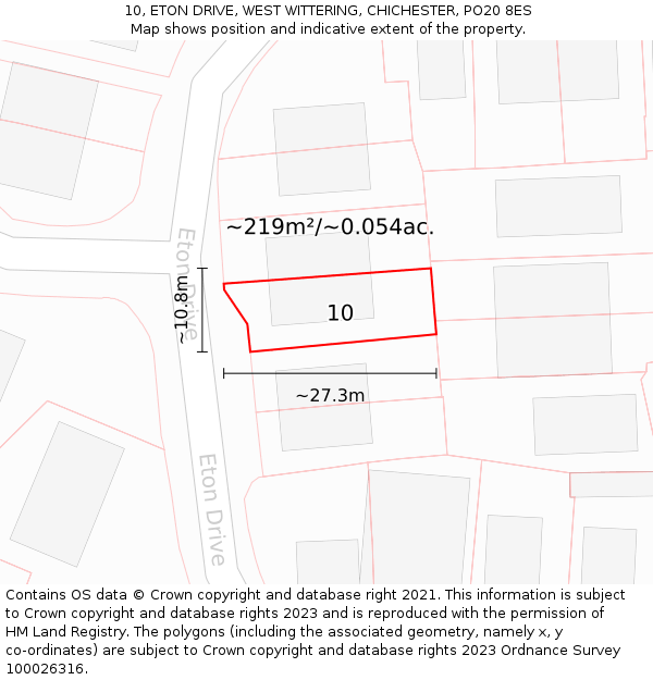 10, ETON DRIVE, WEST WITTERING, CHICHESTER, PO20 8ES: Plot and title map