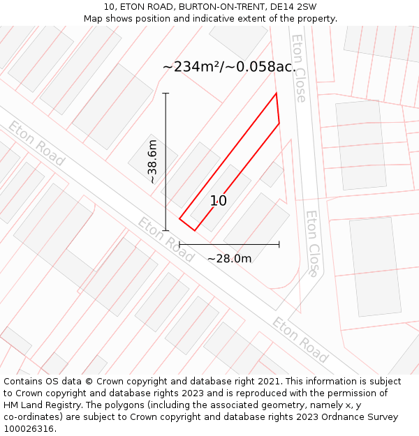 10, ETON ROAD, BURTON-ON-TRENT, DE14 2SW: Plot and title map