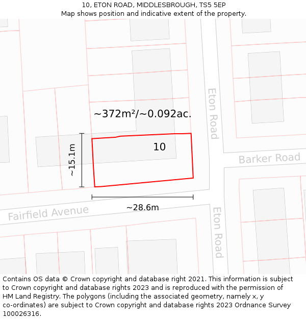10, ETON ROAD, MIDDLESBROUGH, TS5 5EP: Plot and title map
