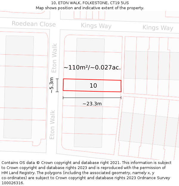 10, ETON WALK, FOLKESTONE, CT19 5US: Plot and title map