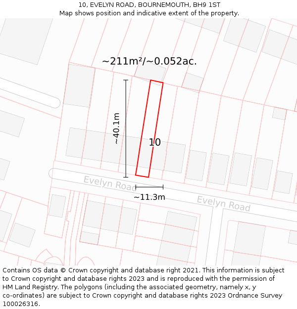 10, EVELYN ROAD, BOURNEMOUTH, BH9 1ST: Plot and title map