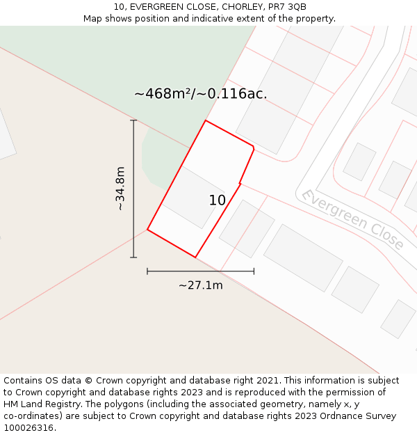 10, EVERGREEN CLOSE, CHORLEY, PR7 3QB: Plot and title map