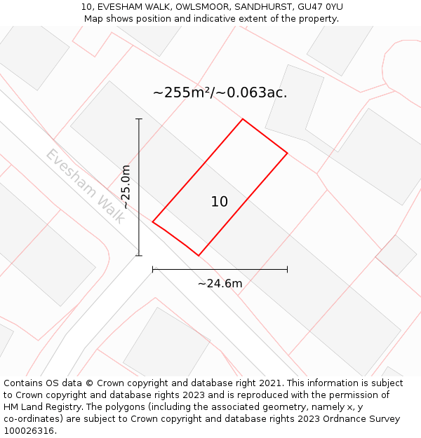10, EVESHAM WALK, OWLSMOOR, SANDHURST, GU47 0YU: Plot and title map