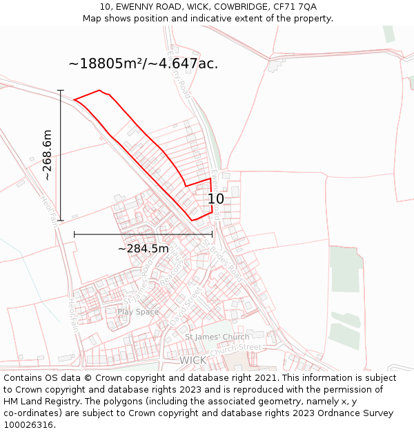 10, EWENNY ROAD, WICK, COWBRIDGE, CF71 7QA: Plot and title map