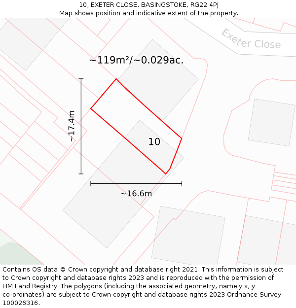 10, EXETER CLOSE, BASINGSTOKE, RG22 4PJ: Plot and title map