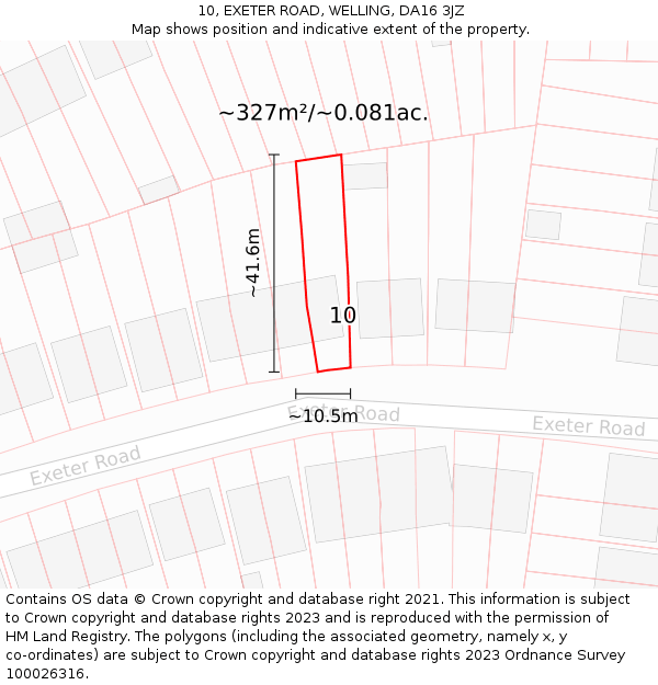 10, EXETER ROAD, WELLING, DA16 3JZ: Plot and title map