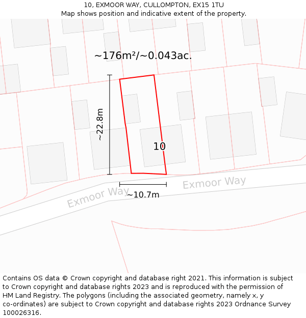 10, EXMOOR WAY, CULLOMPTON, EX15 1TU: Plot and title map