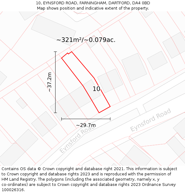 10, EYNSFORD ROAD, FARNINGHAM, DARTFORD, DA4 0BD: Plot and title map