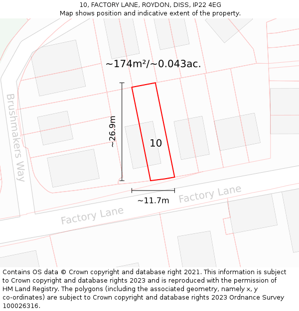 10, FACTORY LANE, ROYDON, DISS, IP22 4EG: Plot and title map