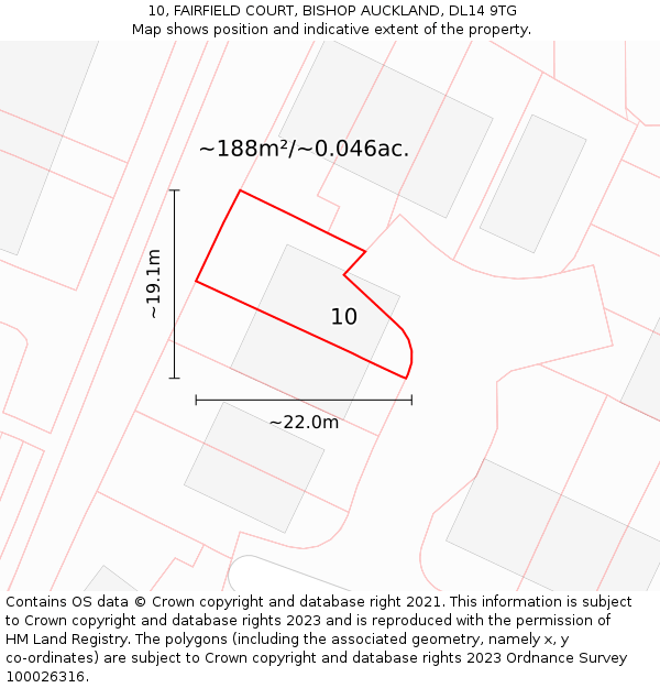 10, FAIRFIELD COURT, BISHOP AUCKLAND, DL14 9TG: Plot and title map