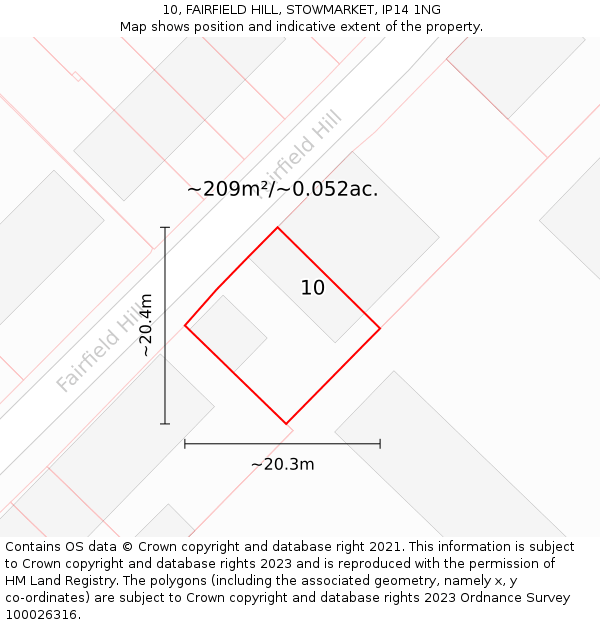 10, FAIRFIELD HILL, STOWMARKET, IP14 1NG: Plot and title map
