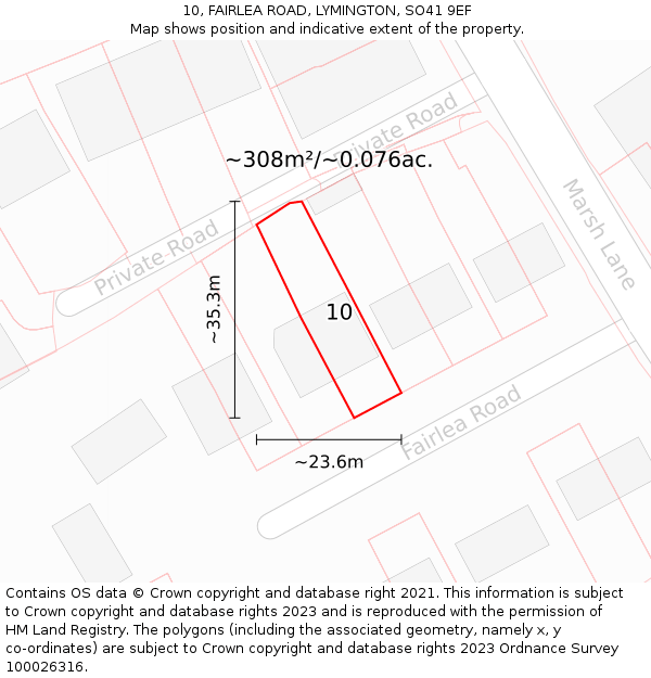 10, FAIRLEA ROAD, LYMINGTON, SO41 9EF: Plot and title map