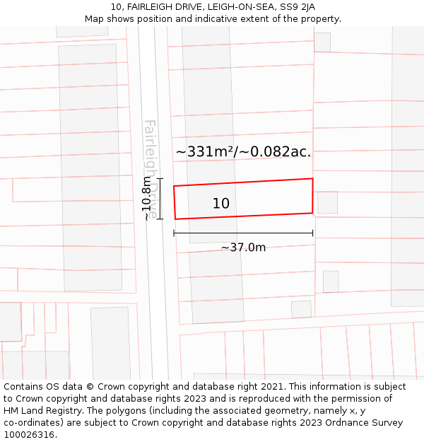 10, FAIRLEIGH DRIVE, LEIGH-ON-SEA, SS9 2JA: Plot and title map