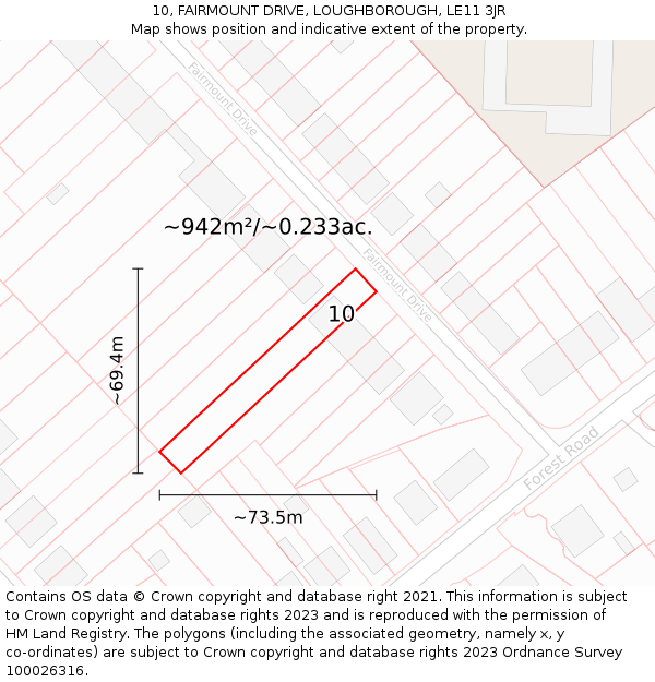 10, FAIRMOUNT DRIVE, LOUGHBOROUGH, LE11 3JR: Plot and title map