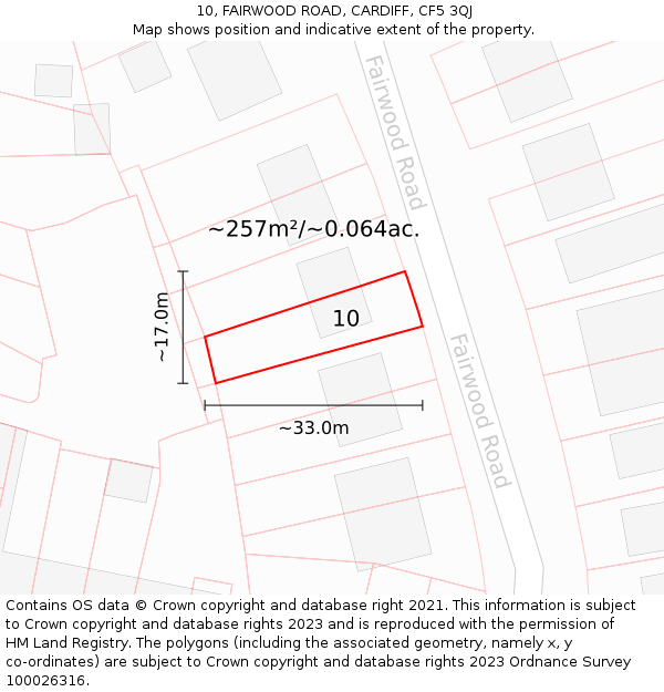 10, FAIRWOOD ROAD, CARDIFF, CF5 3QJ: Plot and title map