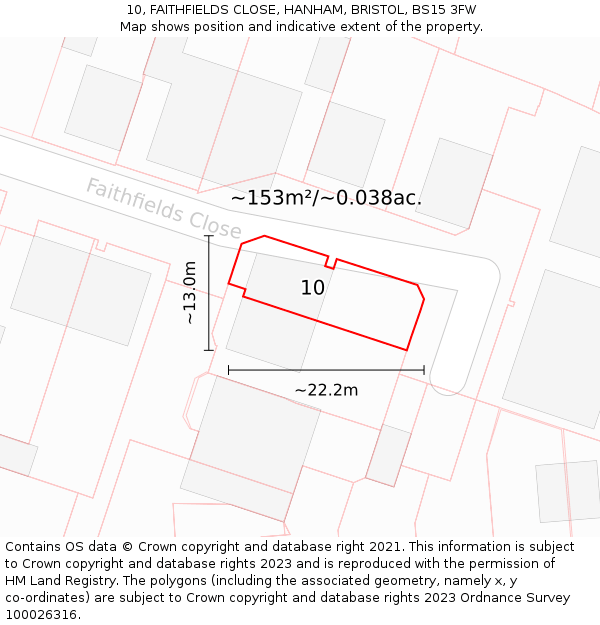 10, FAITHFIELDS CLOSE, HANHAM, BRISTOL, BS15 3FW: Plot and title map