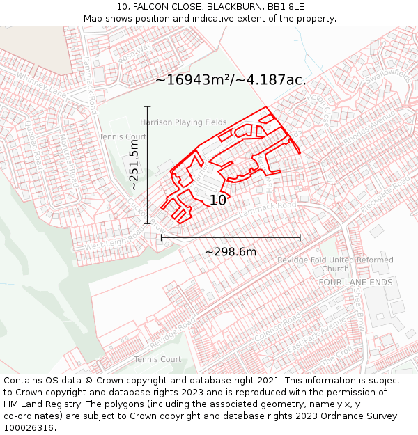 10, FALCON CLOSE, BLACKBURN, BB1 8LE: Plot and title map