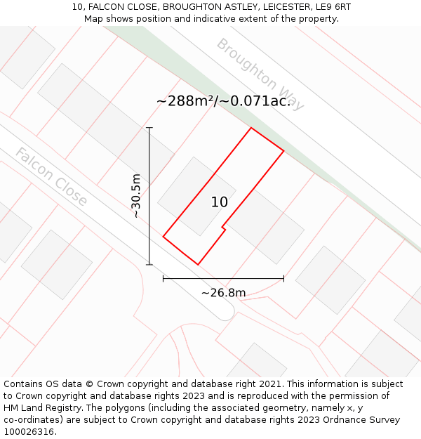 10, FALCON CLOSE, BROUGHTON ASTLEY, LEICESTER, LE9 6RT: Plot and title map
