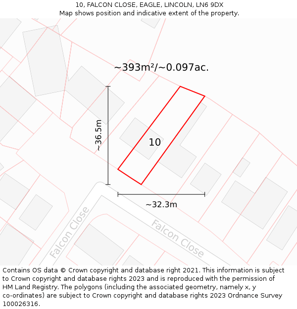 10, FALCON CLOSE, EAGLE, LINCOLN, LN6 9DX: Plot and title map