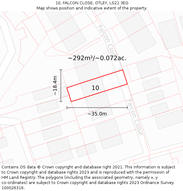 10, FALCON CLOSE, OTLEY, LS21 3EG: Plot and title map